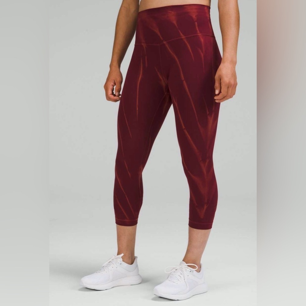 Lululemon Wunder Train Maroon Cropped Leggings Activewear Comfort Casual Pilates - Picture 2 of 8